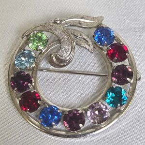 Vintage Van Dell Sterling Silver Mother's Rainbow Wreath Pin Brooch, 1.25"